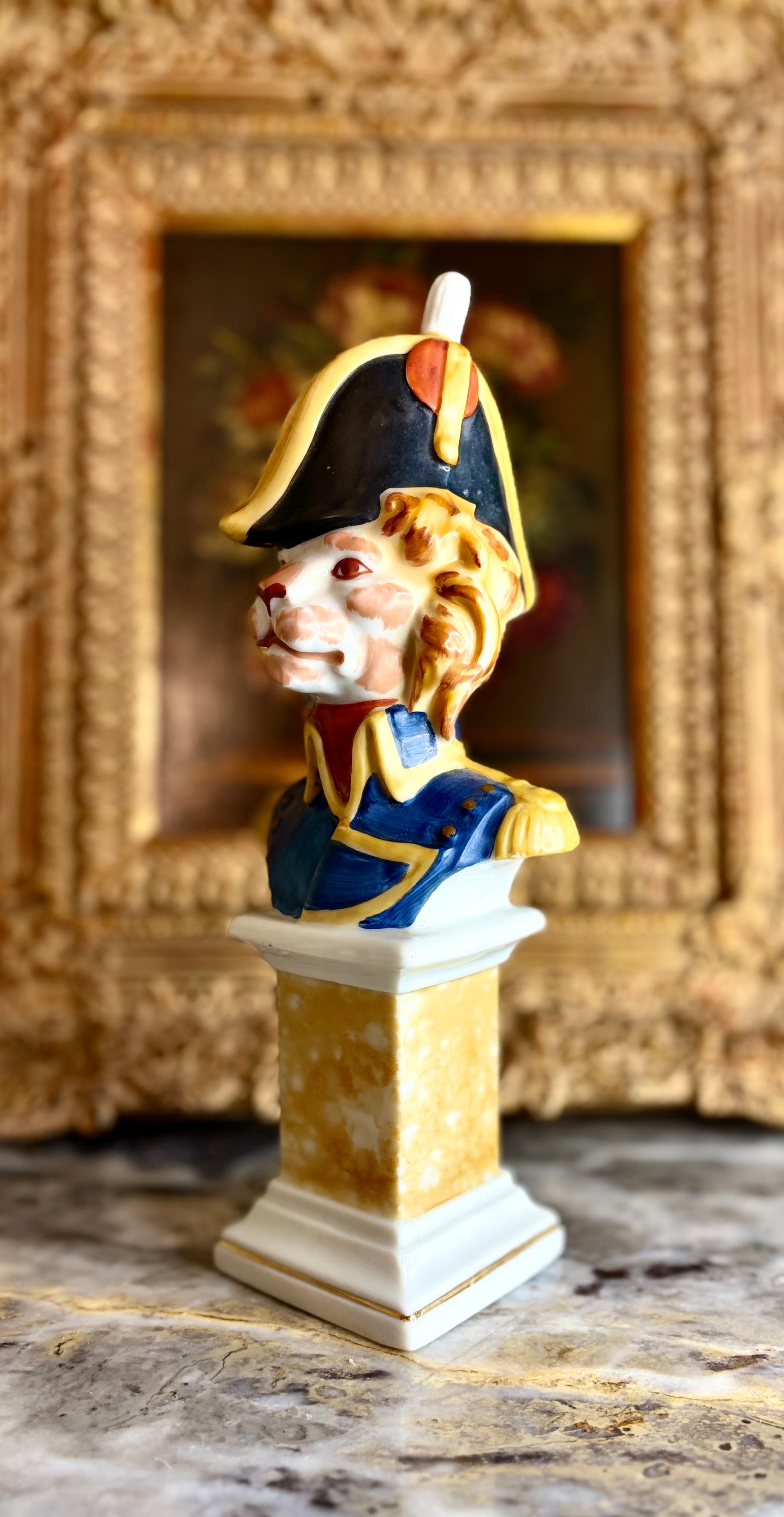 Vintage Napoleonic Lion Bust on Pedestal