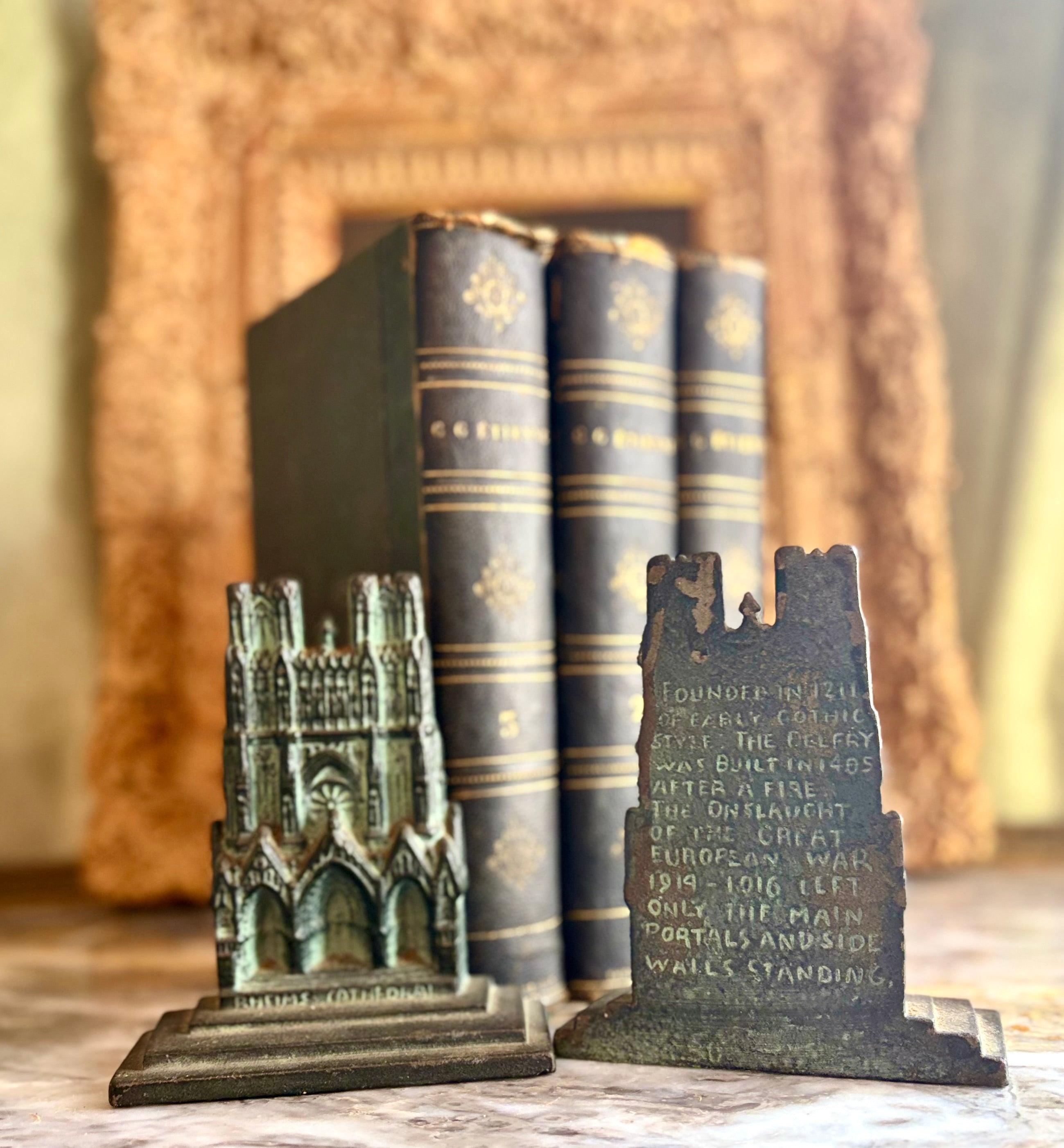 Antique Reims Cathedral Gothic Metal Bookends