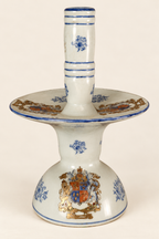 Antique European Porcelain Candlesticks with Heraldic Coat of Arms