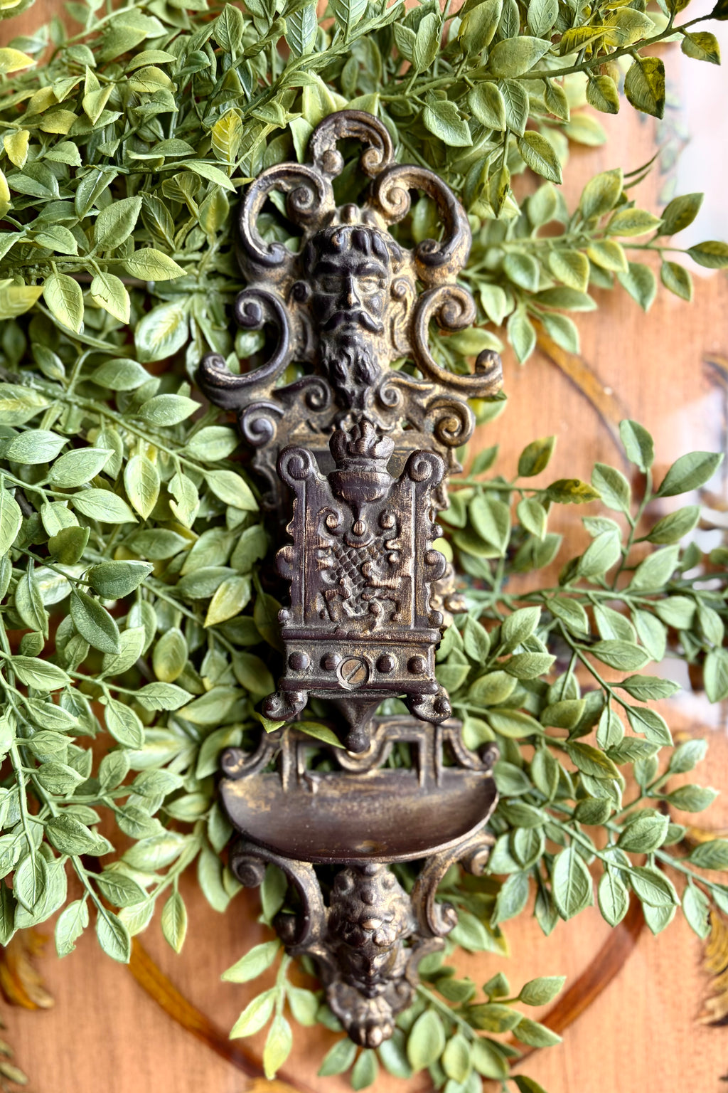 Antique Renaissance Revival Brass Match Holder