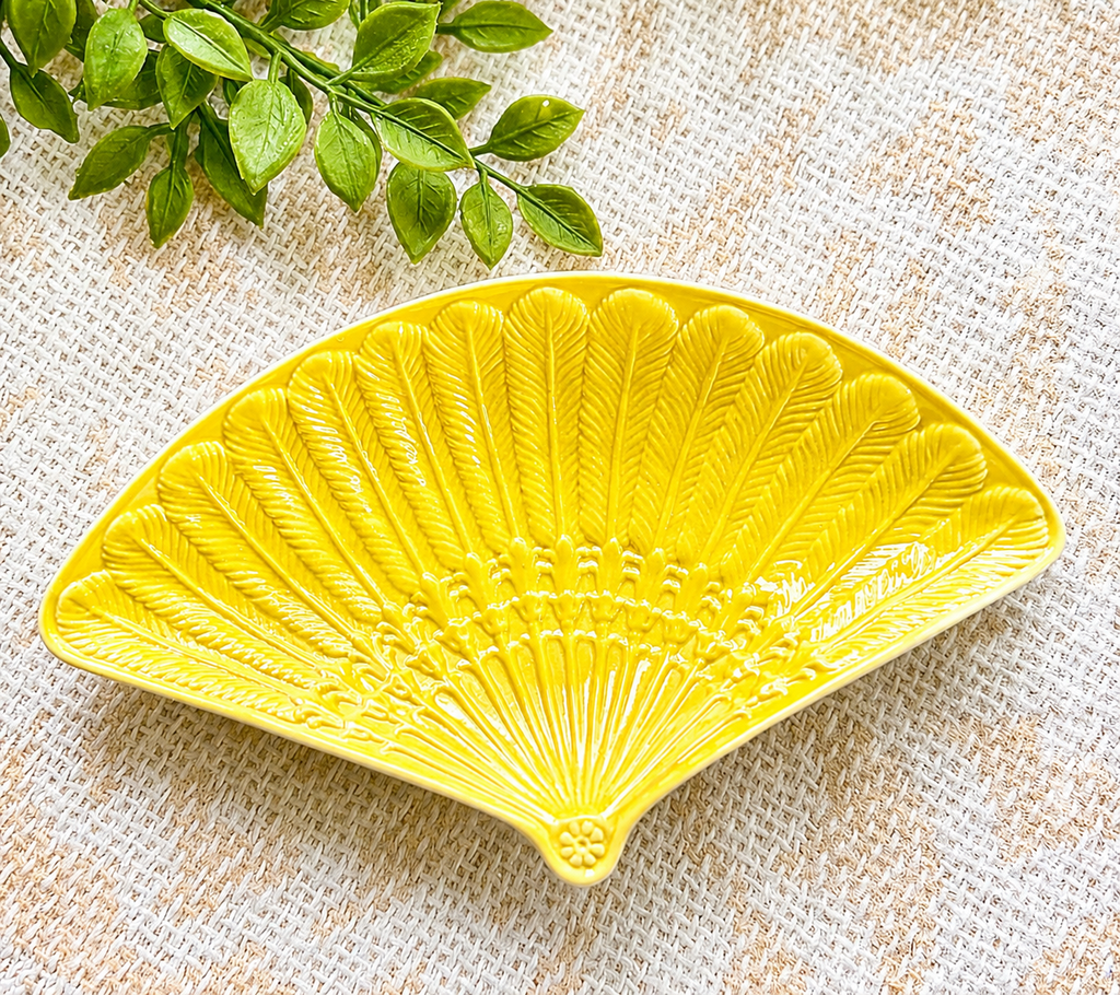 Vintage Yellow Fan Dish
