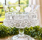 Antique Dalzell, Gilmore & Leighton Etched Glass Compote Bowl | Pedestal Fruit Stand with Floral Motif