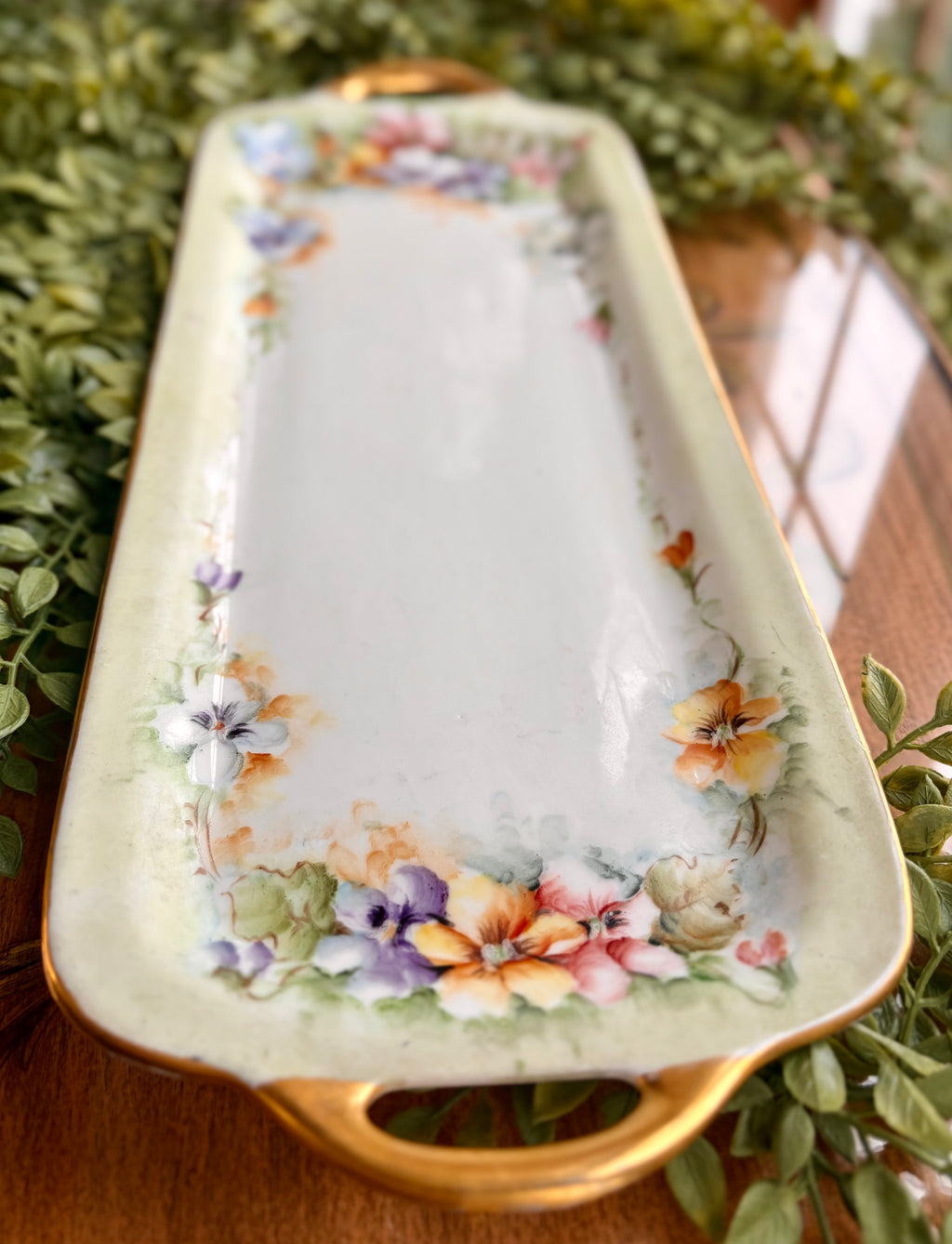 Antique 1919 Signed French Limoges Hand-Painted Floral Serving Tray