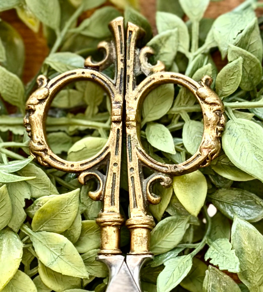 Antique French Gilt Scissors & Sheath with Figural Detail