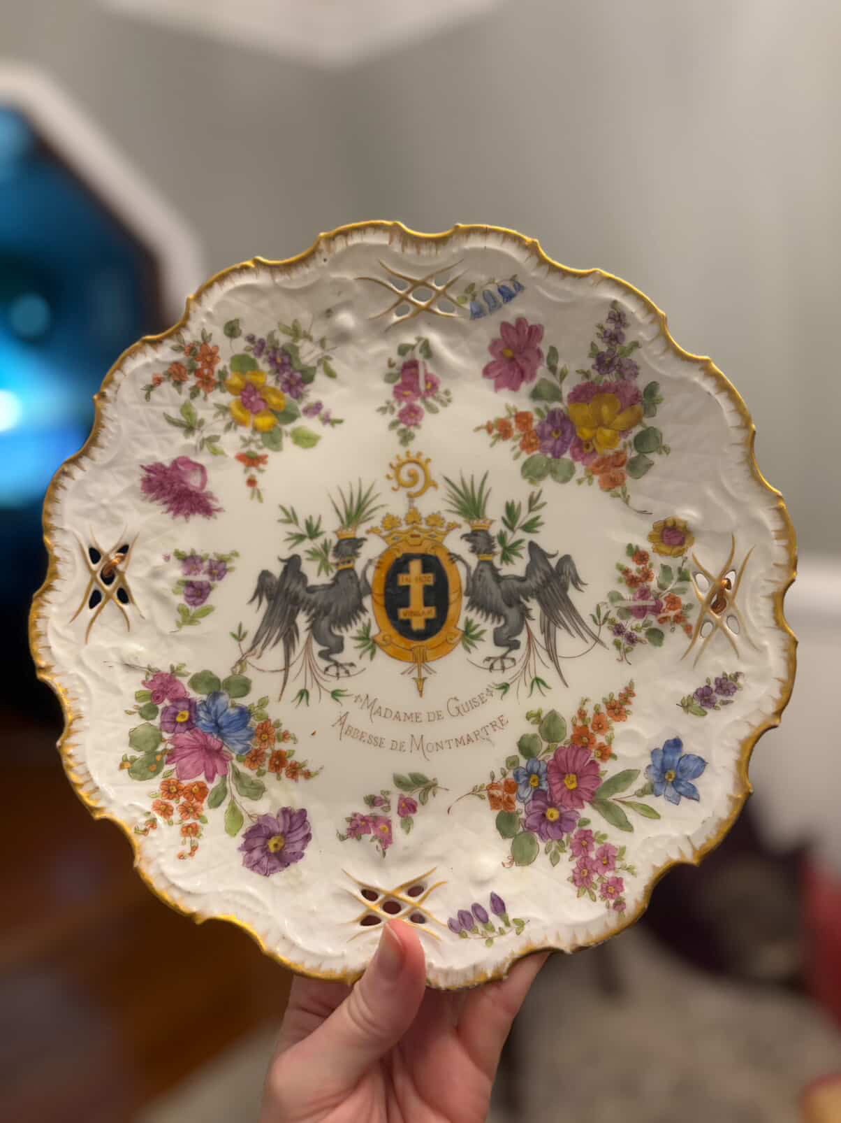 Decorative commemorative porcelain plate in the 18th-century French / Sevres revival style