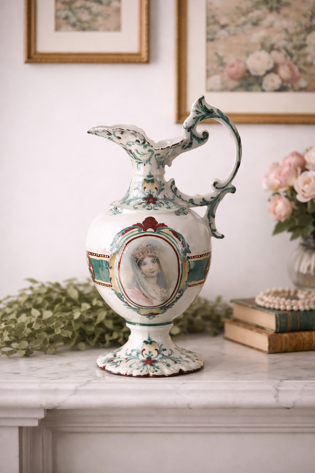 Antique European Portrait Porcelain Ewer