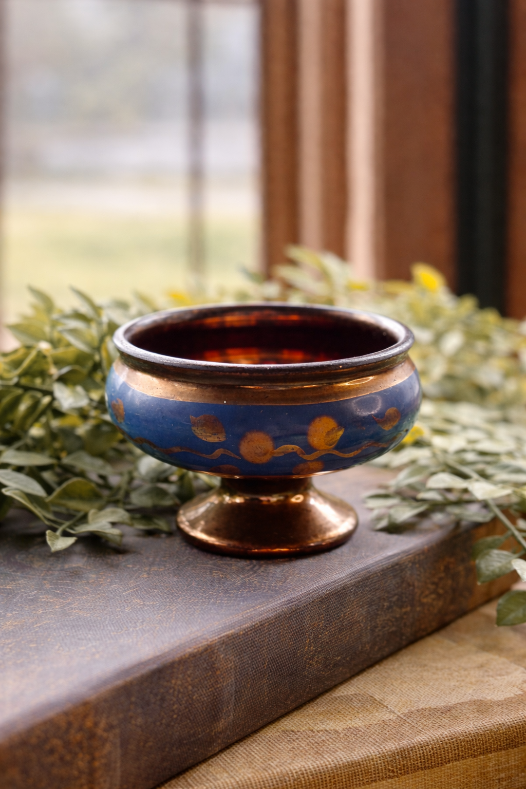 Vintage Cloisonné Footed Enamel Bowl – Cobalt & Copper