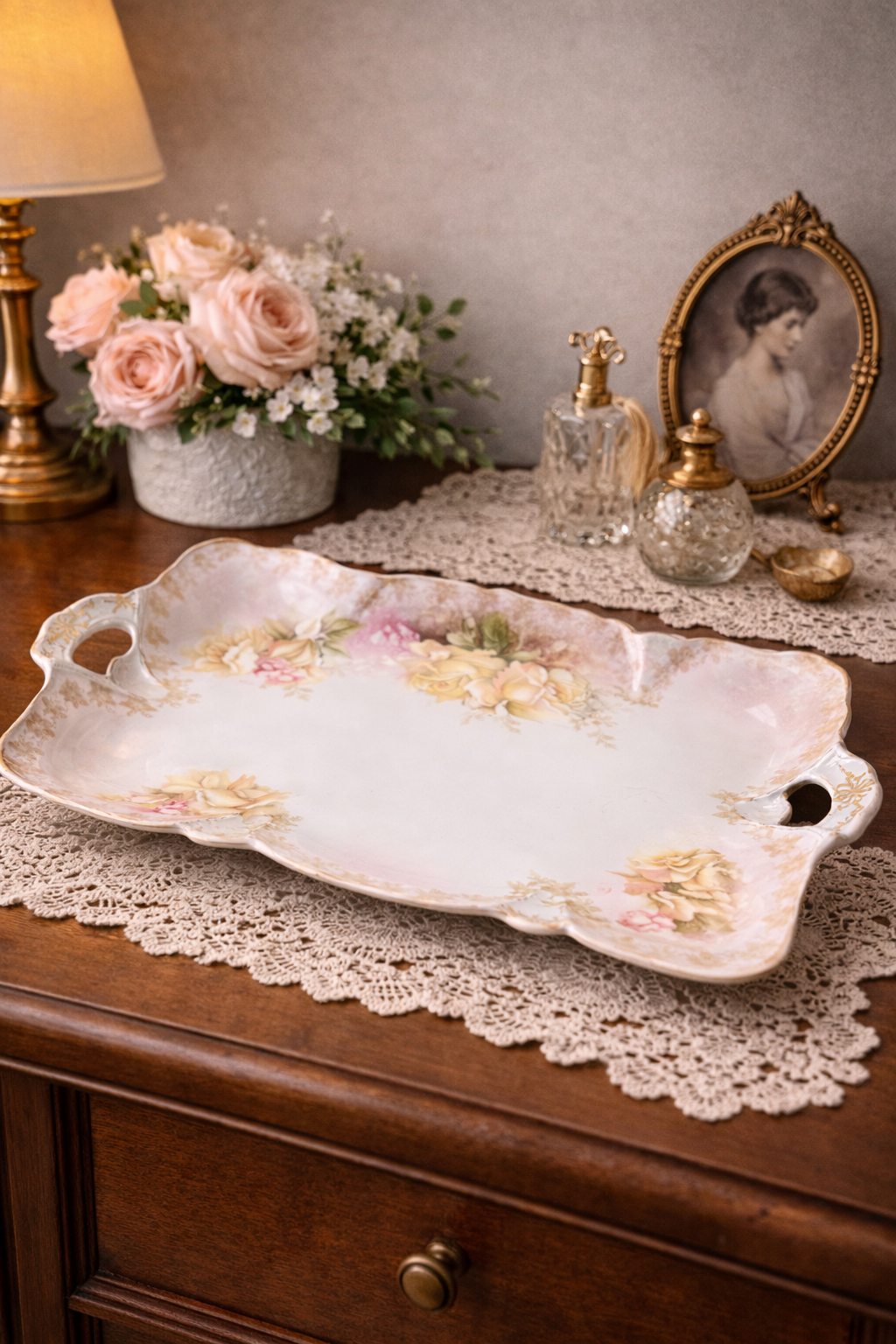 Antique RS Prussia Porcelain Vanity Tray – Hand Painted Roses