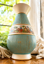 Vintage Italian Blue & Gold Ceramic Vase – Romantic Pastoral Scene