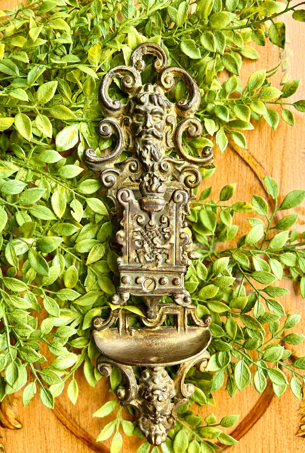 Antique Renaissance Revival Brass Match Holder