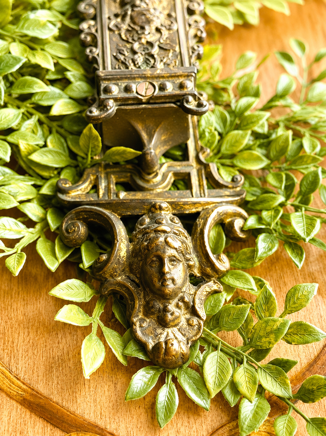 Antique Renaissance Revival Brass Match Holder