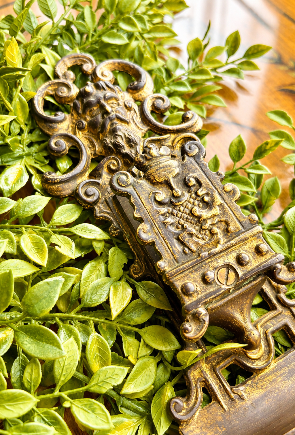 Antique Renaissance Revival Brass Match Holder