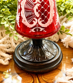 Antique Ruby Cut-to-Clear Bohemian Glass Vase with Etched Overlay