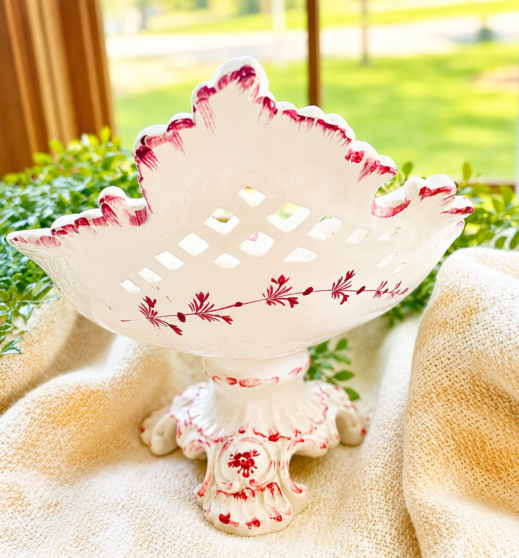 Vintage Capodimonte Italy Cherub Centerpiece Bowl – Rococo Floral Ceramic Compote