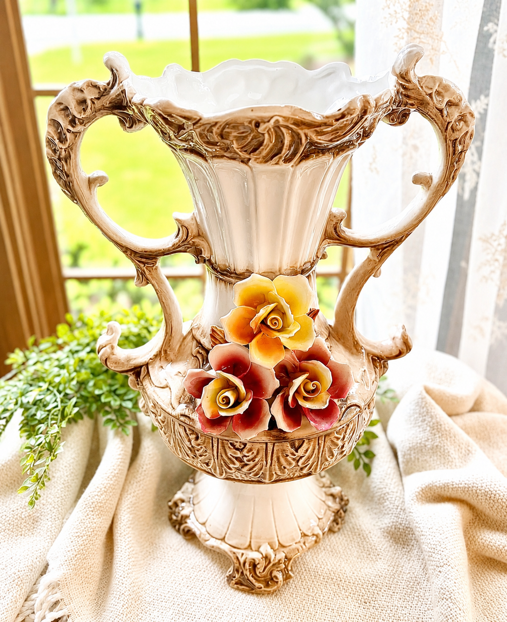 Vintage Capodimonte Floral Urn Vase