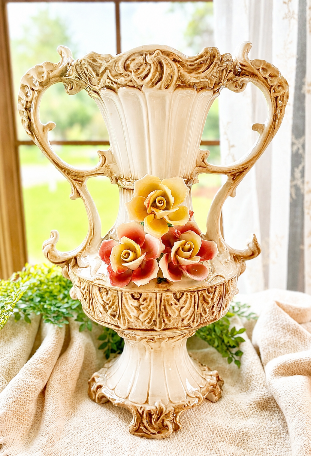Vintage Capodimonte Floral Urn Vase
