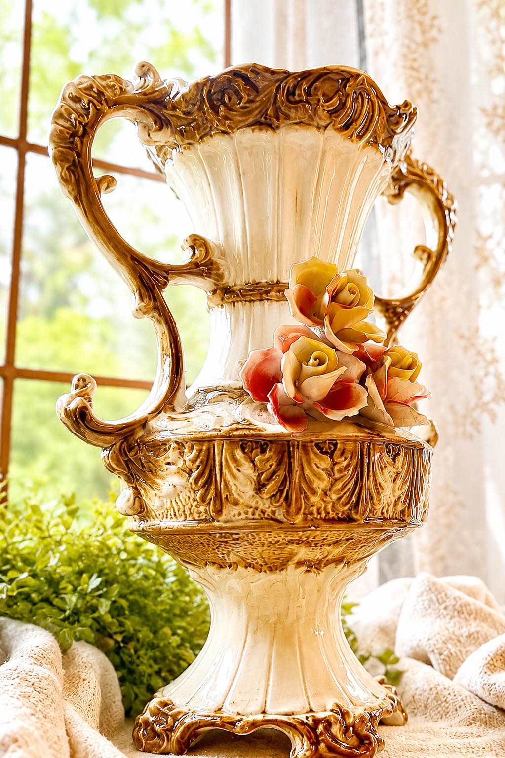 Vintage Capodimonte Floral Urn Vase