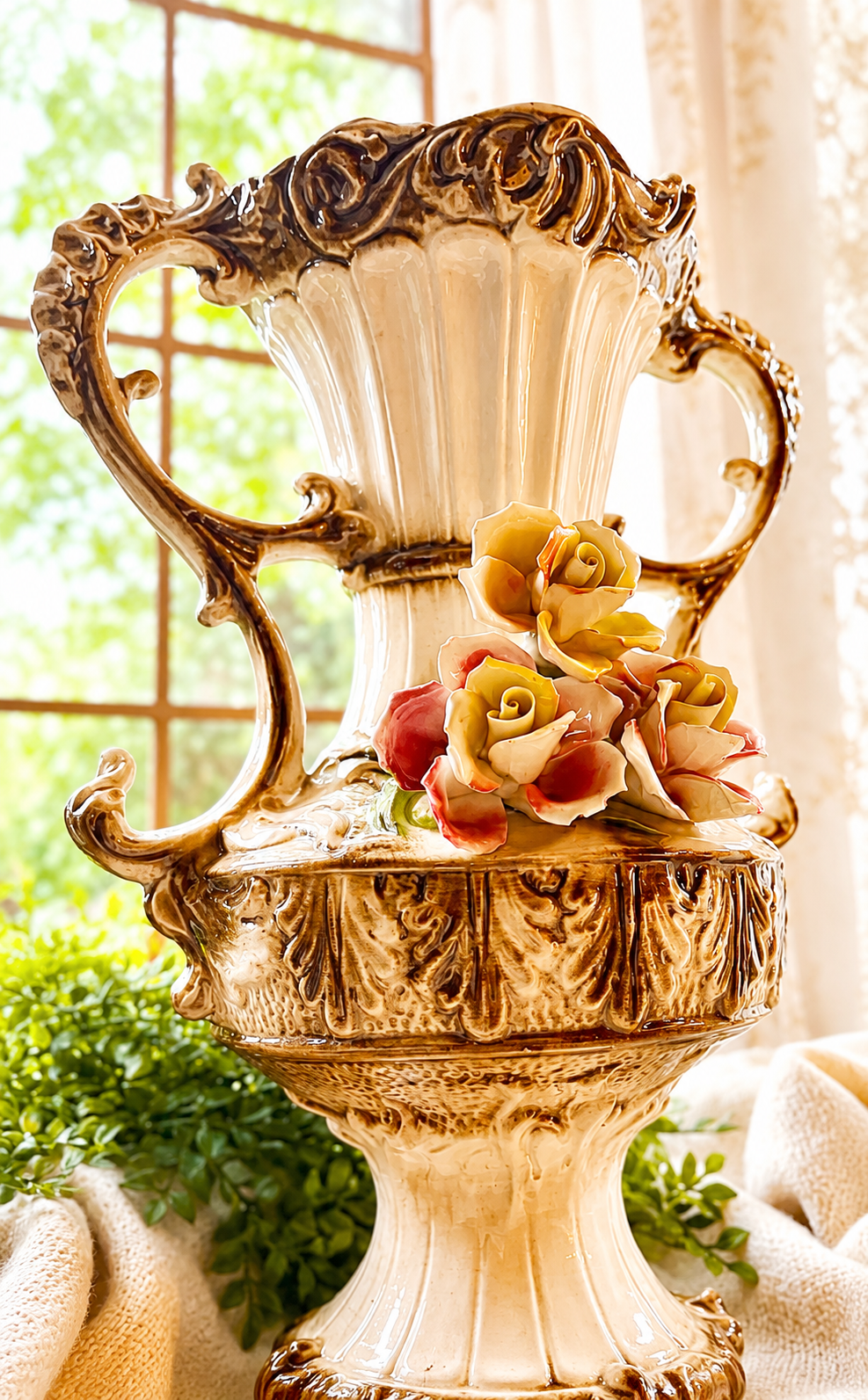 Vintage Capodimonte Floral Urn Vase
