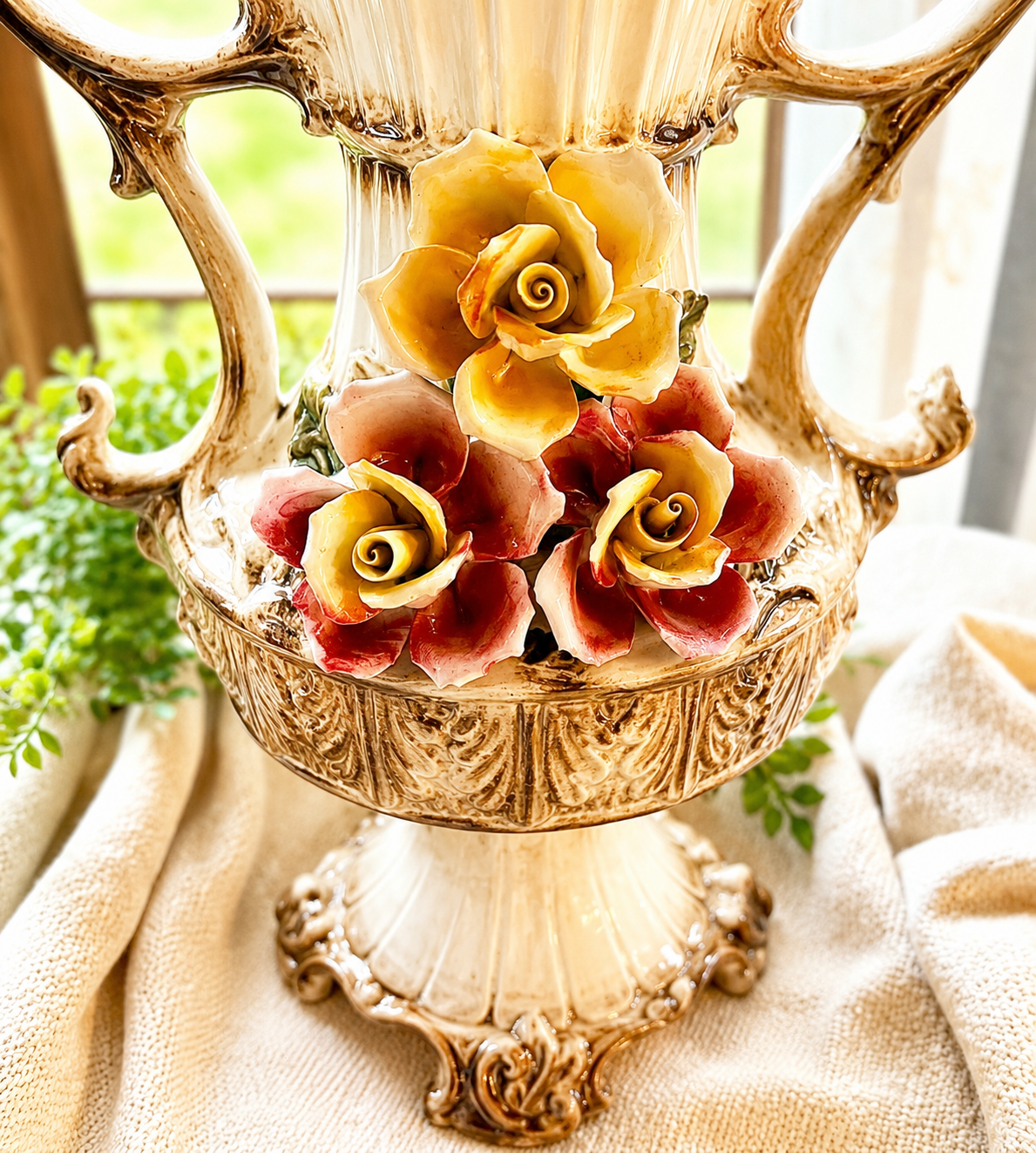 Vintage Capodimonte Floral Urn Vase