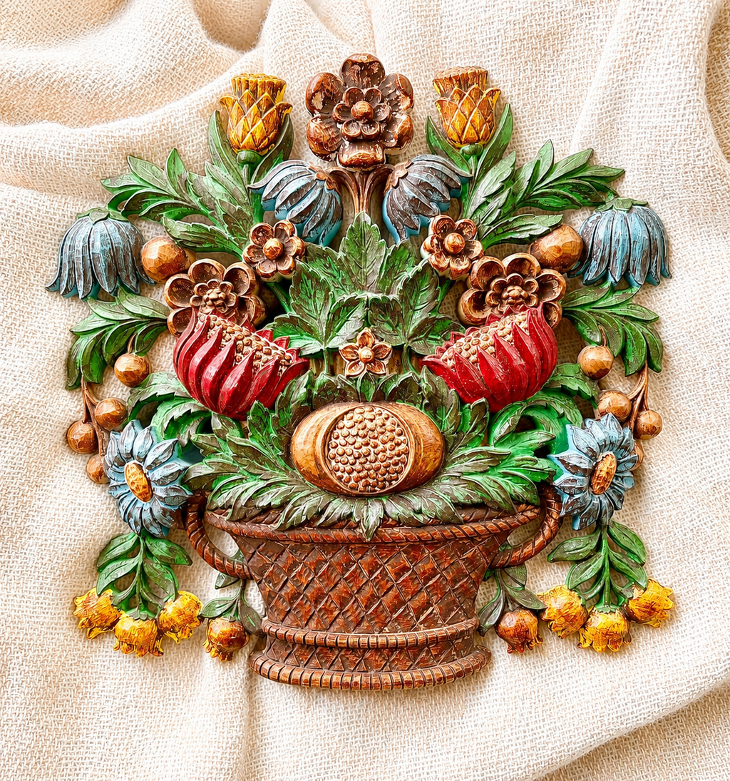 Vintage Syroco Floral Basket Wall Plaque