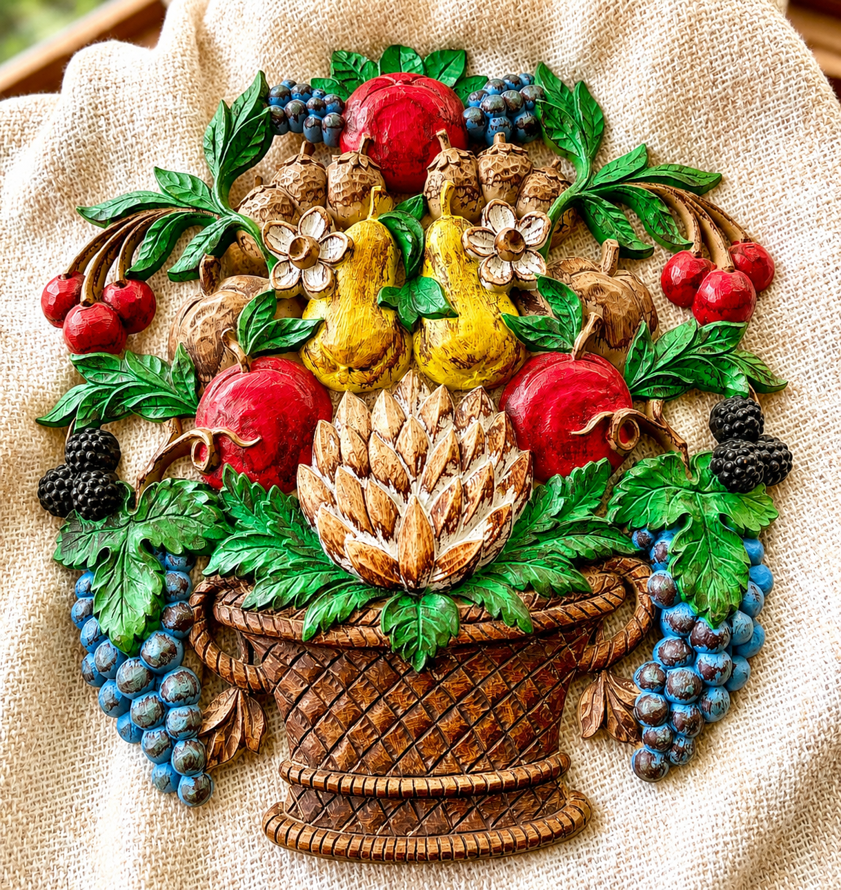 Vintage Syroco Fruit Basket Wall Plaque