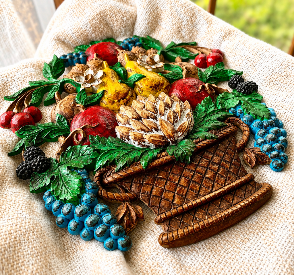 Vintage Syroco Fruit Basket Wall Plaque