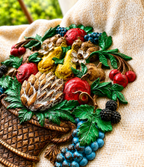 Vintage Syroco Fruit Basket Wall Plaque