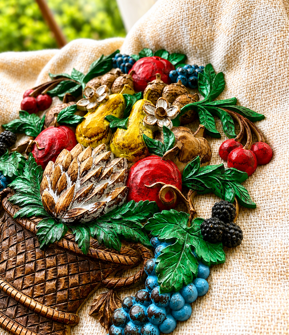 Vintage Syroco Fruit Basket Wall Plaque