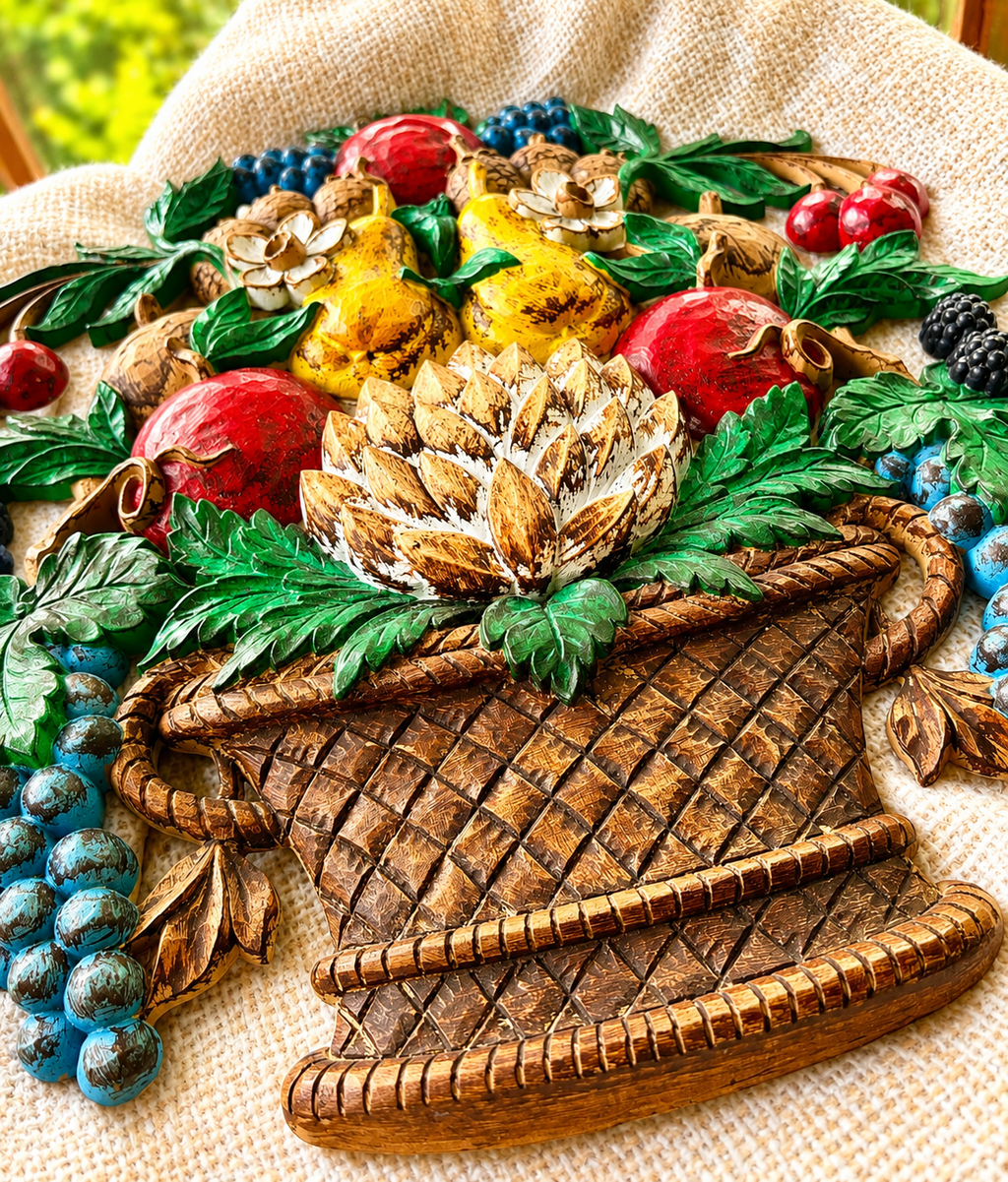 Vintage Syroco Fruit Basket Wall Plaque