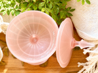 Vintage Pink Satin Glass Pedestal Candy Dish with Lid | Art Deco Frosted Glass Compote