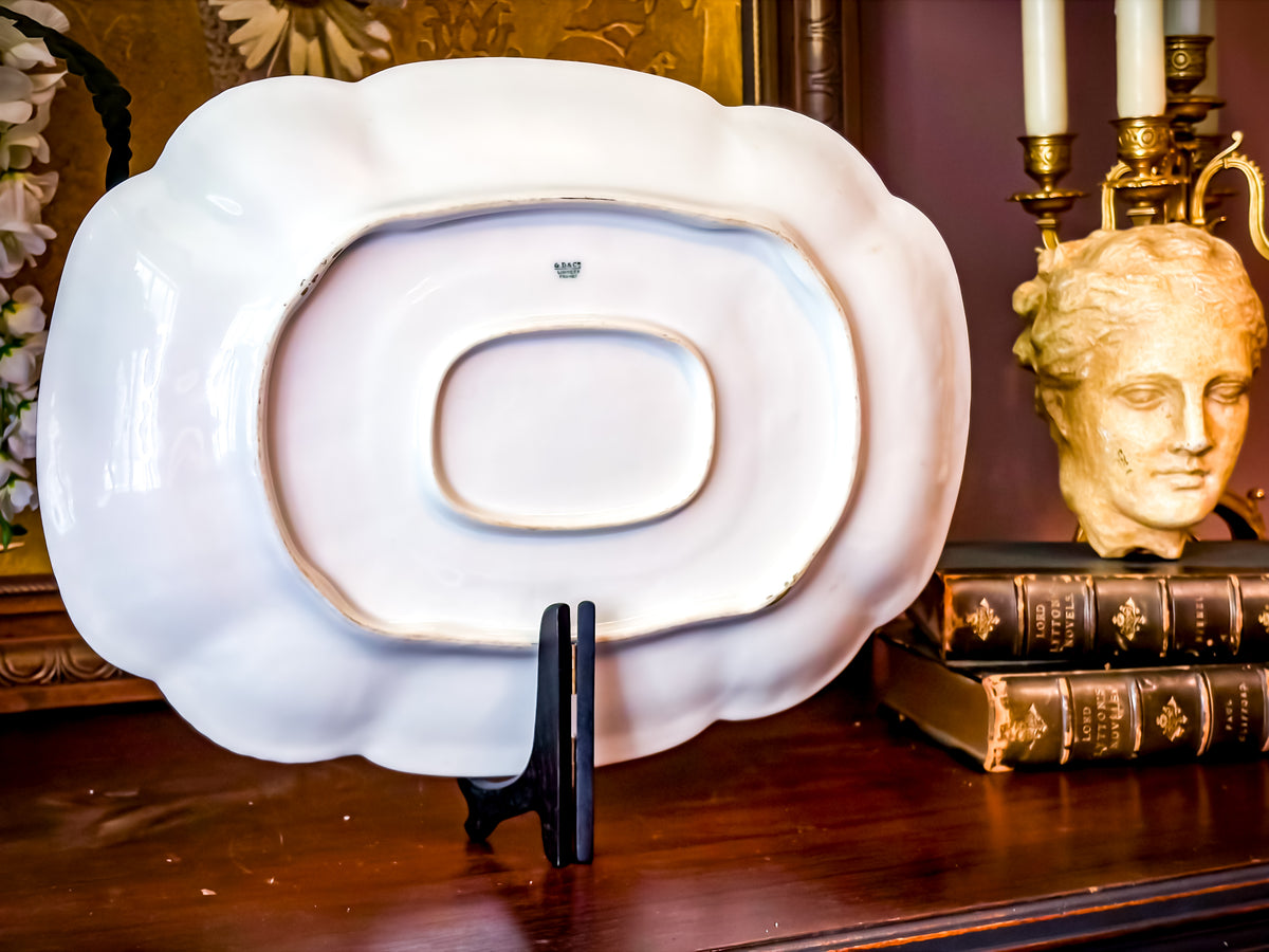 Antique G.D. & Cie Limoges France Porcelain Serving Platter with Gilt Rococo Scrollwork