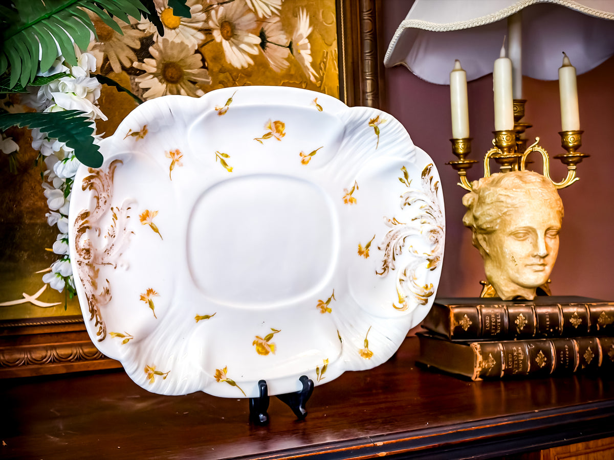 Antique G.D. & Cie Limoges France Porcelain Serving Platter with Gilt Rococo Scrollwork