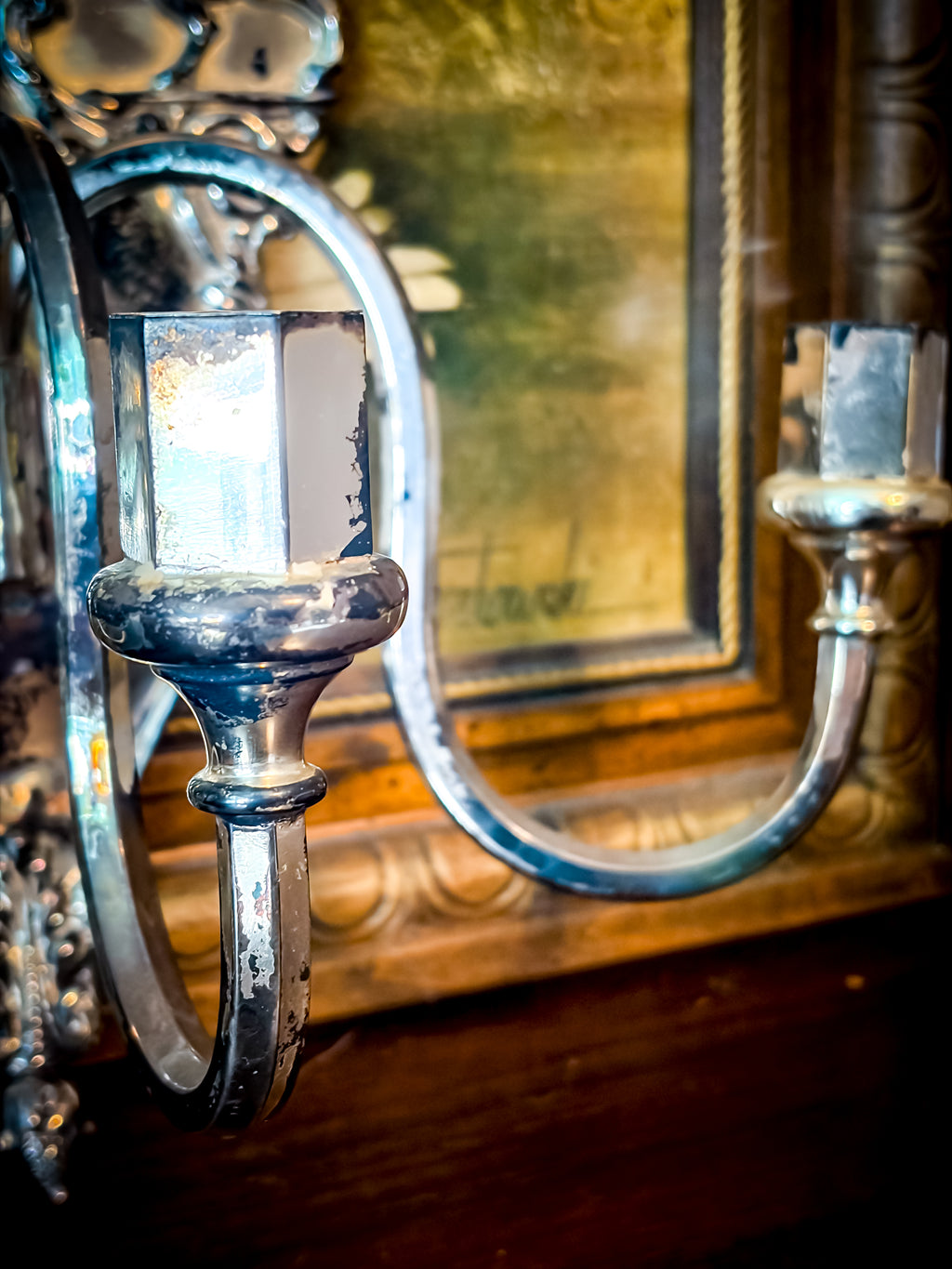 Antique English Hallmarked Royal Crest Crown Pair Sconces