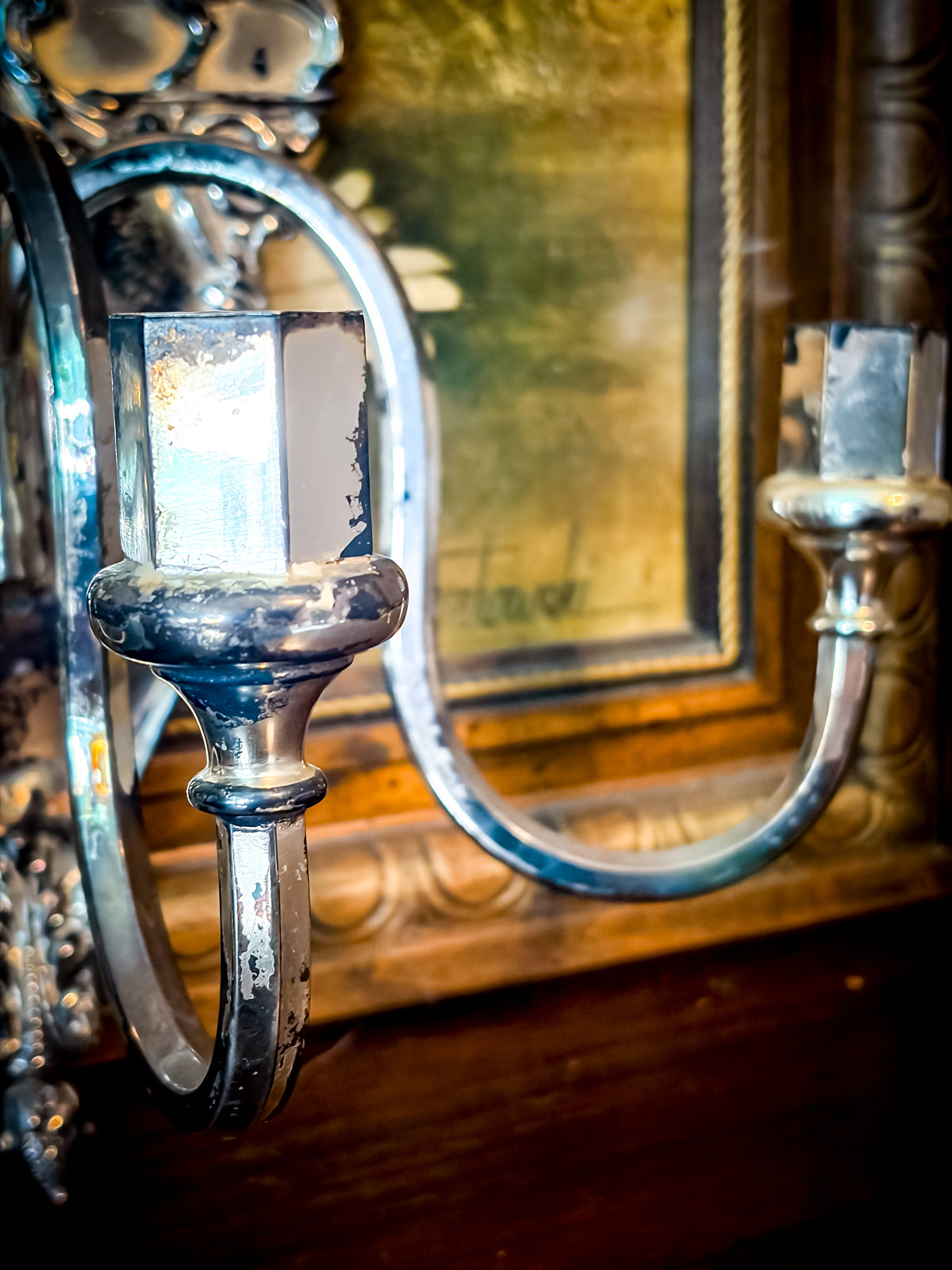 Antique English Hallmarked Royal Crest Crown Pair Sconces