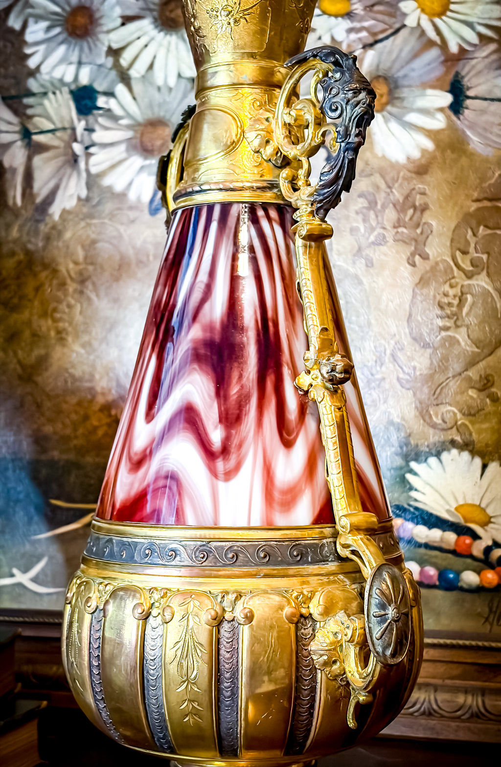 19th Century French Napoleon III Opaline Glass & Gilt Régule Urn