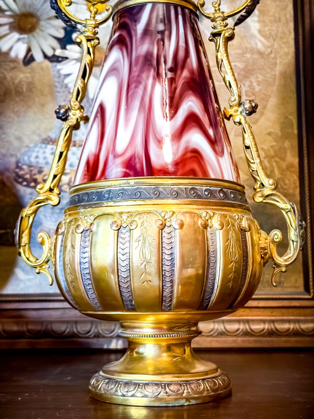 19th Century French Napoleon III Opaline Glass & Gilt Régule Urn
