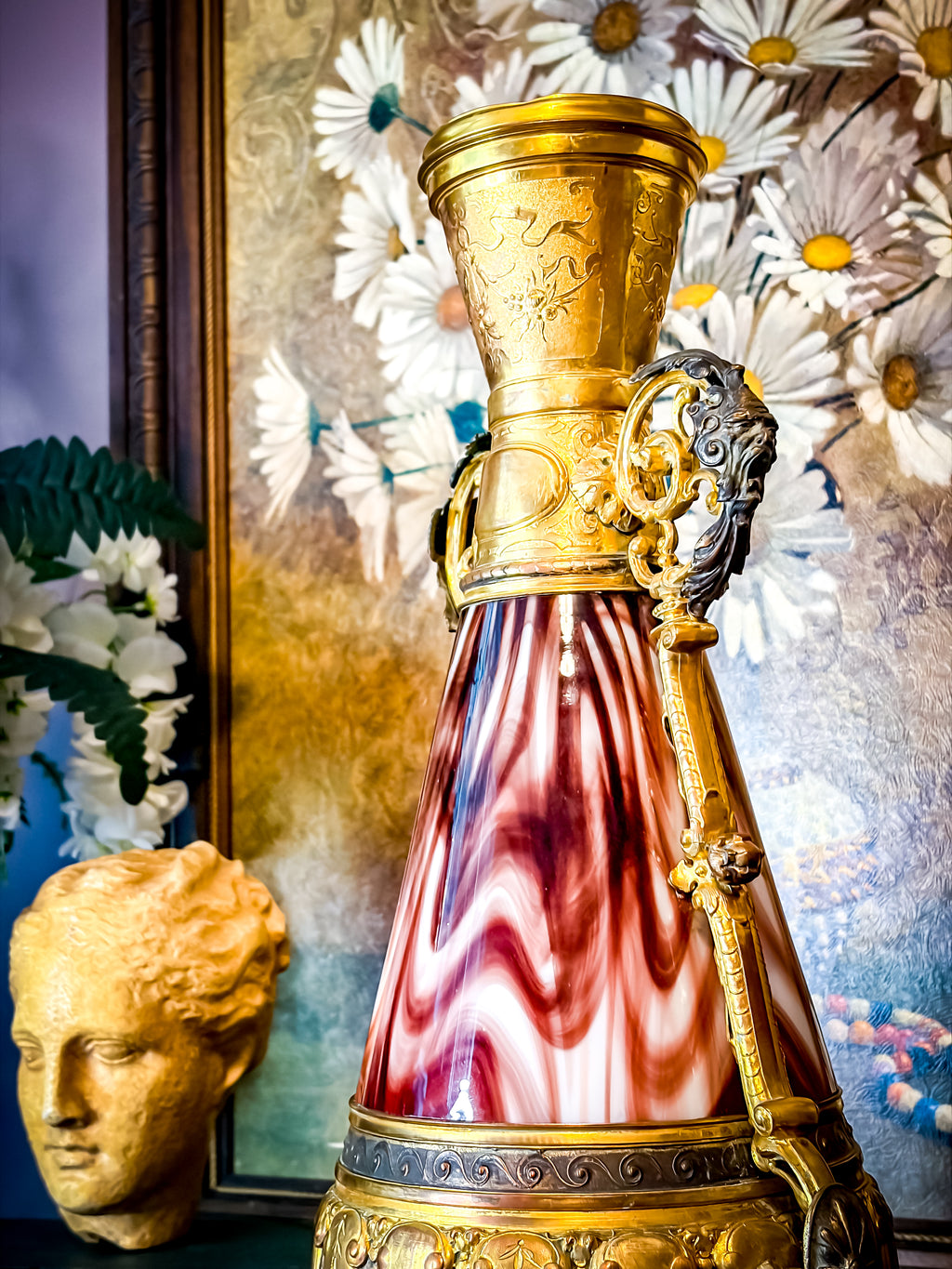 19th Century French Napoleon III Opaline Glass & Gilt Régule Urn