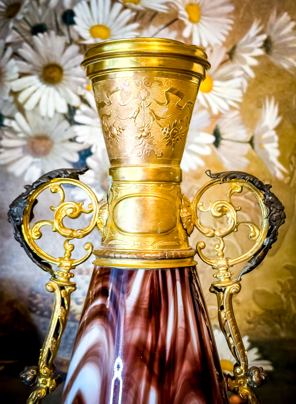 19th Century French Napoleon III Opaline Glass & Gilt Régule Urn