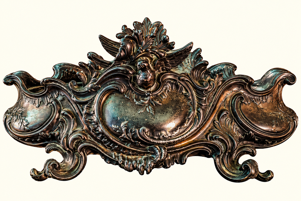 Ornate Rococo Revival Metal Jardinière | Winged Bird & Scrollwork Centerpiece