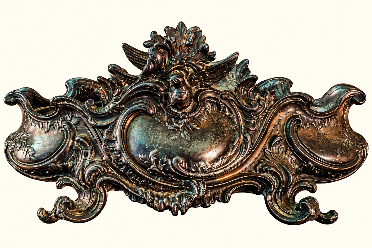Ornate Rococo Revival Metal Jardinière | Winged Bird & Scrollwork Centerpiece