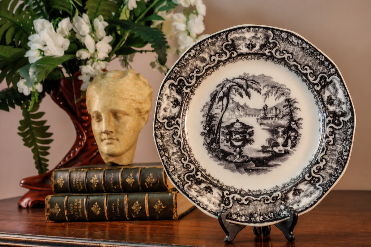 Antique Victorian Washington Vase Transferware Plate | England, c. 1850