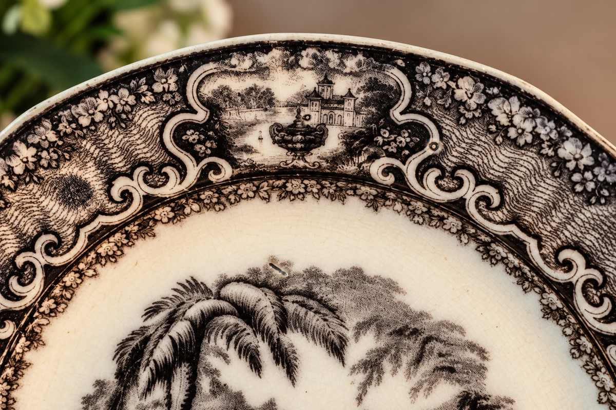 Antique Victorian Washington Vase Transferware Plate | England, c. 1850