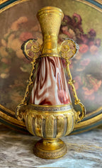 Antique Loetz Czech Republic with Marbled Glass and Ornate Metalwork