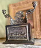 Antique Holy Water Last Supper Altar Oak Box