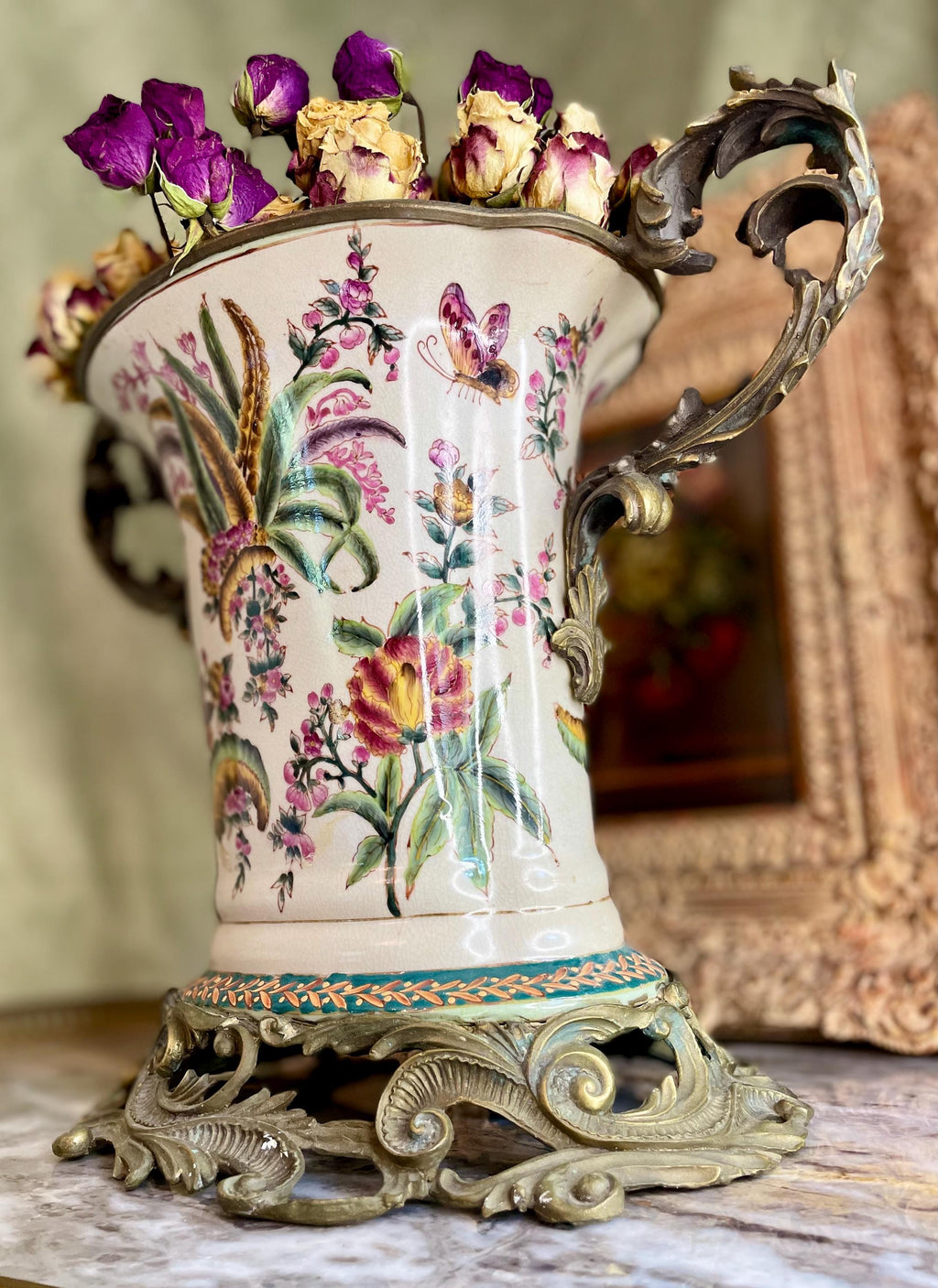 Vintage French Ceramic Vase with Brass Fittings by Dominic