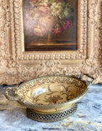 Vintage Porcelain Bowl with Ornamental Bronze Accents