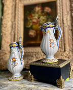 Antique French Quimper Faience Oil and Vinegar Spill Jugs