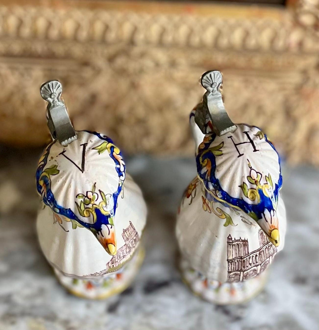 Antique French Quimper Faience Oil and Vinegar Spill Jugs