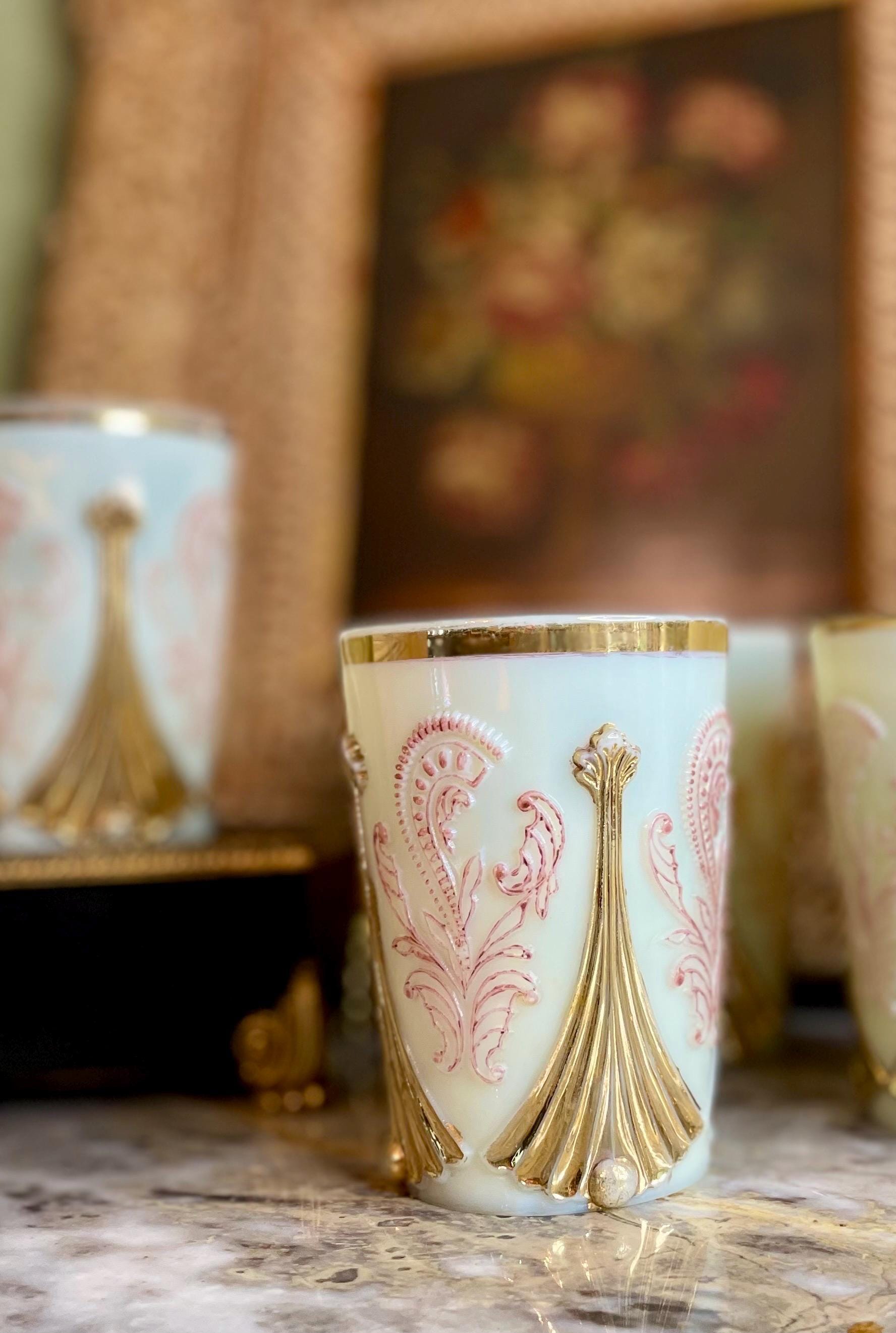 Set of 4 Antique Northwood Inverted Fan Custard Glass Tumblers