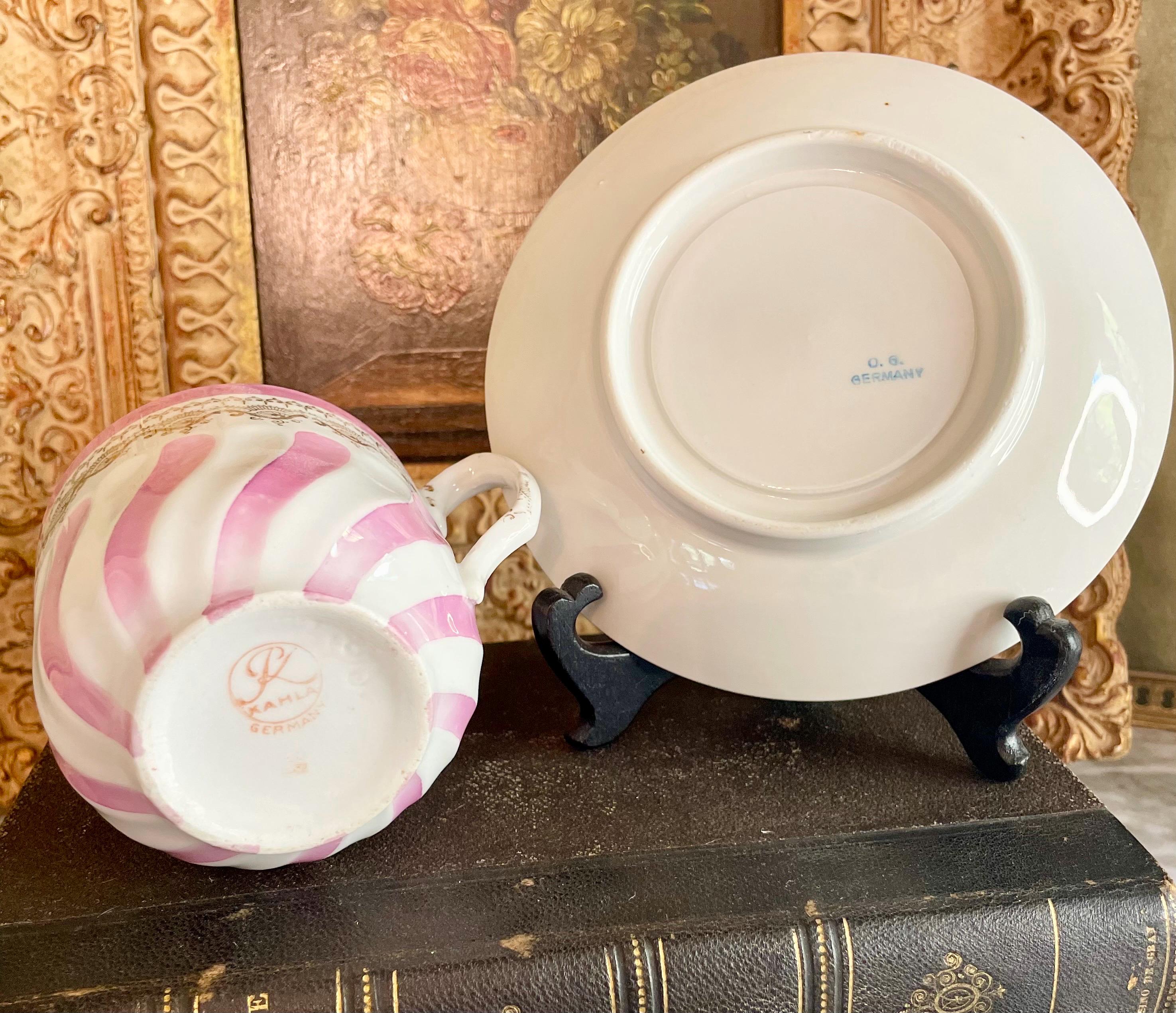 Vintage German Pink Lusterware Cup & Saucer with Gold Gilt Detailing